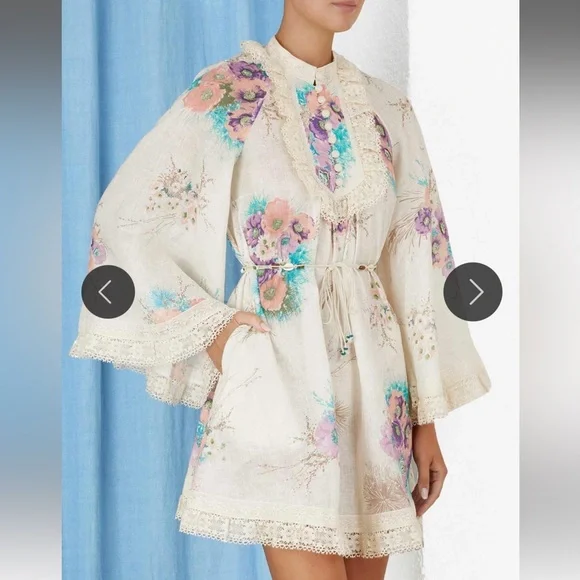 Zimmermann Jude Lace Trim Swing Dress in Bright Floral 0P - Picture 9 of 9